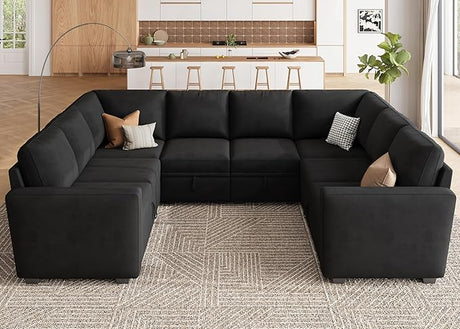 Modular Sectional Couch with Storage, Velvet U-Shaped Sectional Sofa with Storage