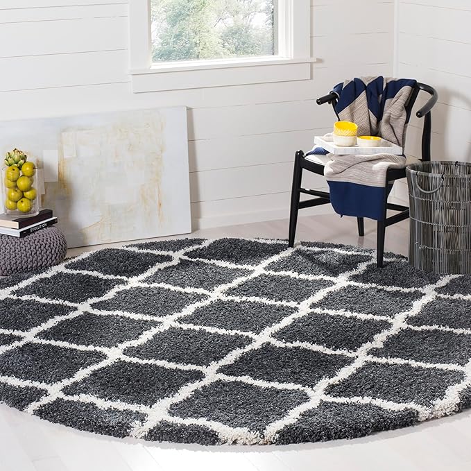 Hudson Shag Collection 9' Square Grey/Ivory SGH283B Moroccan Trellis Non-Shedding