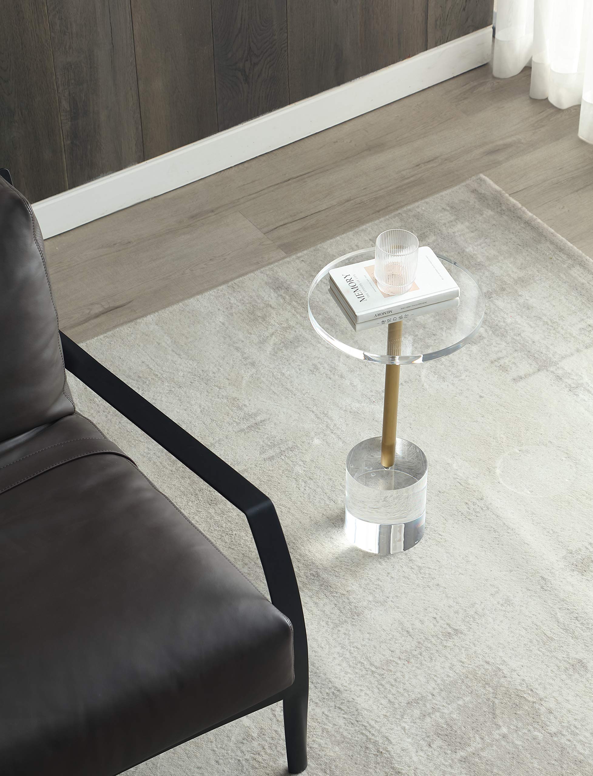 Clear Acrylic End Table,Side Table,Brushed Brass Metal,Round,for Office