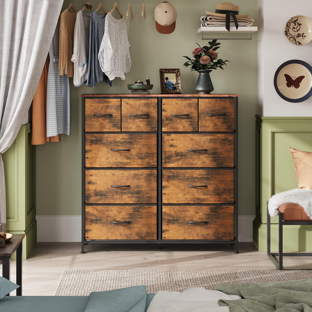 Dresser for Bedroom with 10 Drawers, Wide Fabric Dresser for Storage and Organization