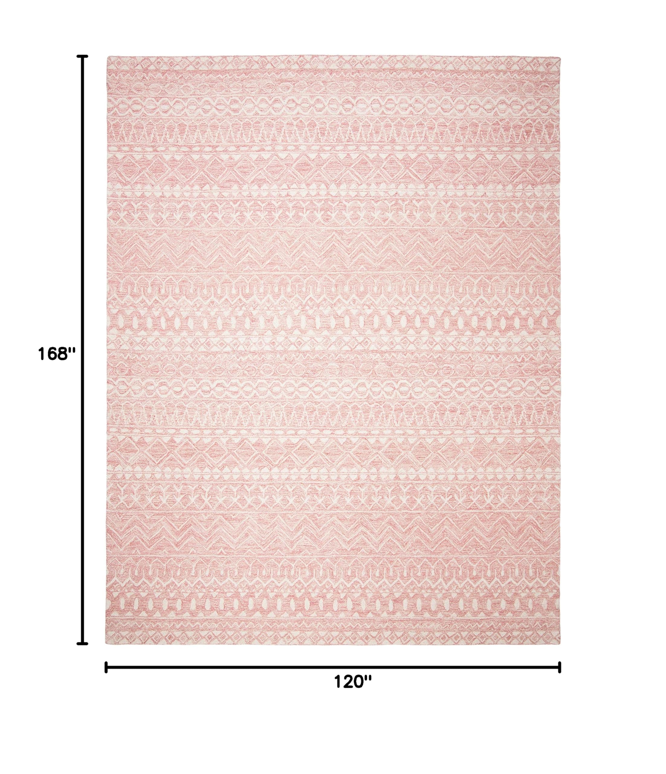 SAFAVIEH Micro-Loop Collection Area Rug - 10' x 14', Pink & Ivory, Handmade Moroccan Boho Tribal Wool, Ideal for High Traffic Areas in Living Room, Bedroom (MLP502U)