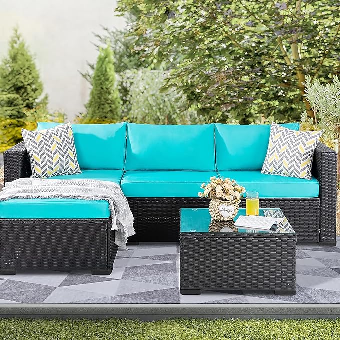 3 Pieces Patio Furniture Set,All-Weather Rattan Patio Conversation Set