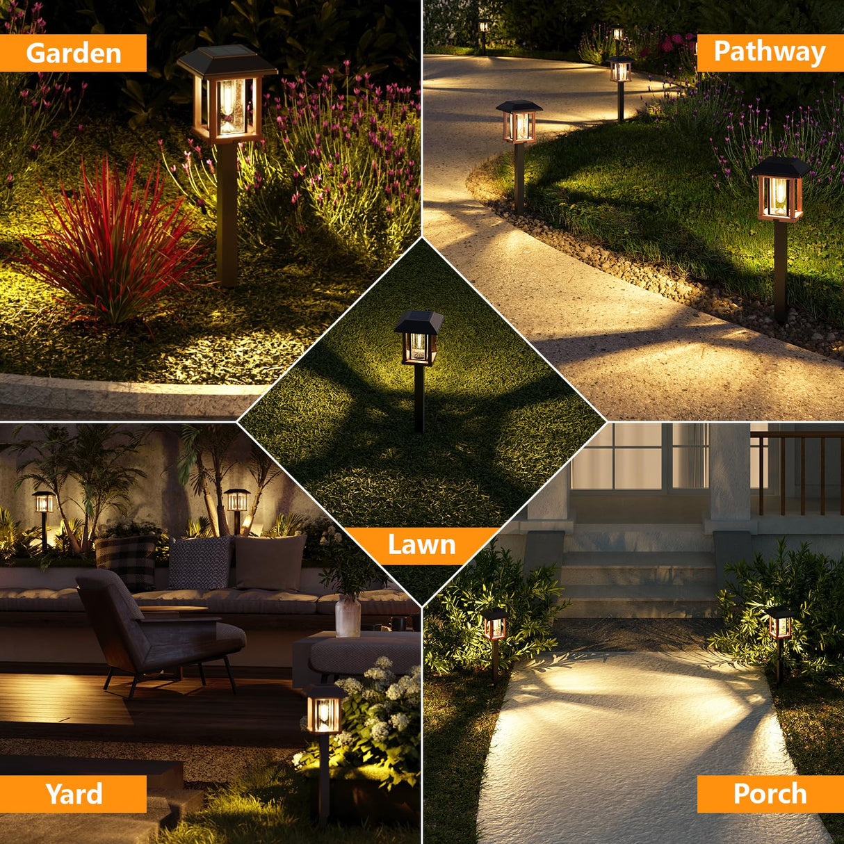 Solar Lights Outdoor 20 LM LED with 2-Tone Bronze Tone & Wood Tone, Solar Garden