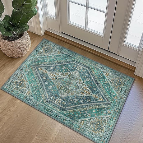 Area Rug, Machine Washable Rug 3x5 Non Slip, Thin Oriental Bedroom Rug