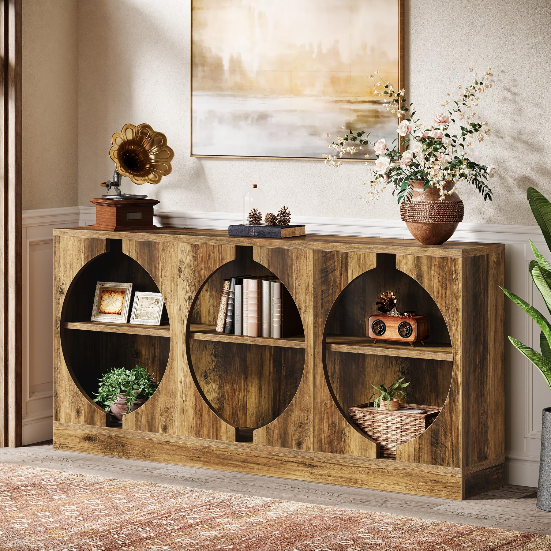 68.11-Inch Long Console Table, 3-Tier Entryway Table with Storage, All-Wood Sofa Table
