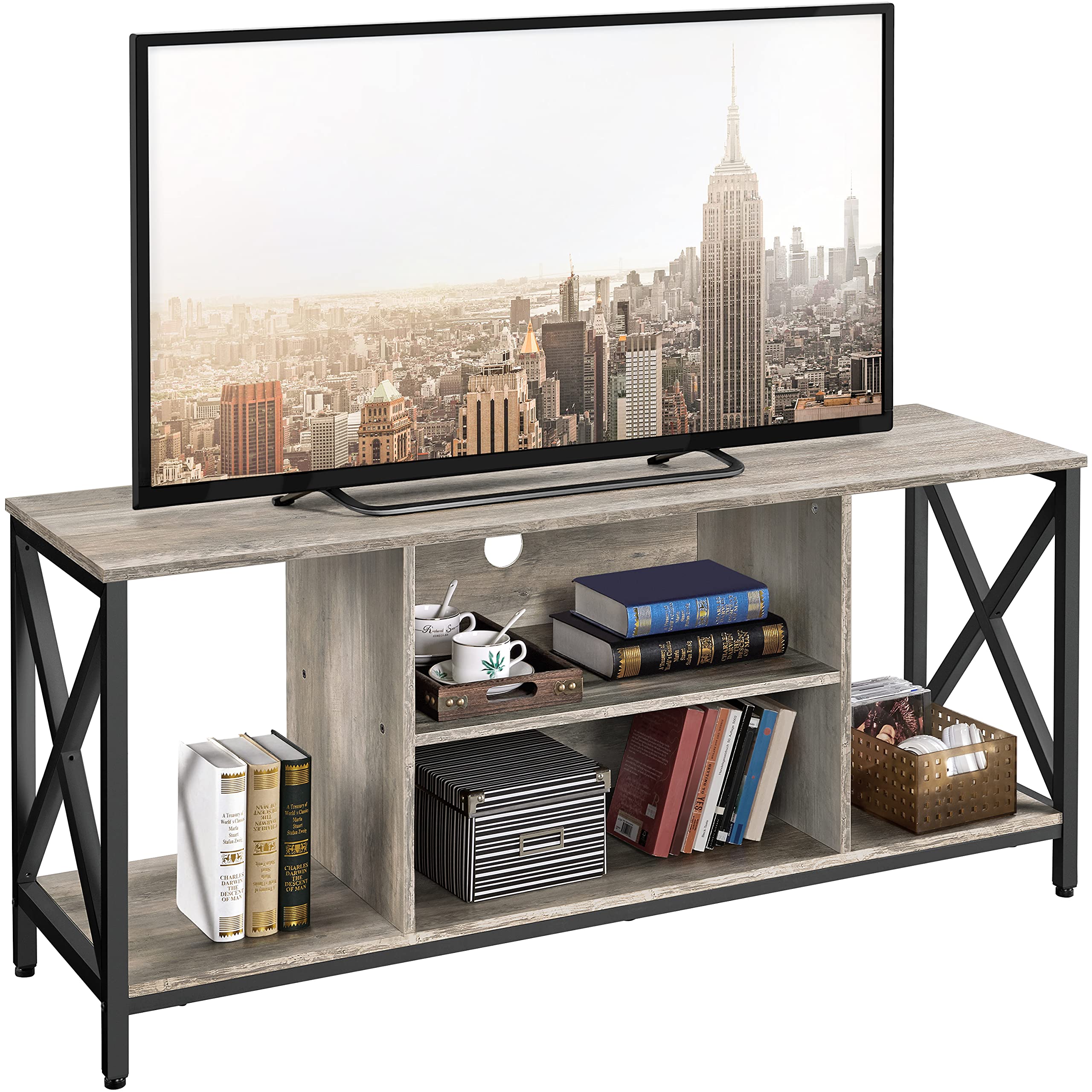 TV Stand for 65 inch TV Console Table with Storage Shelves Cabinet, 55" Wood