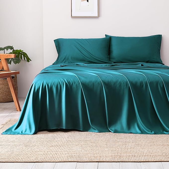 100% Viscose Derived from Bamboo Sheets Queen Size, Cooling 16" Deep Pocket Sheets for Queen Size Bed Sheets