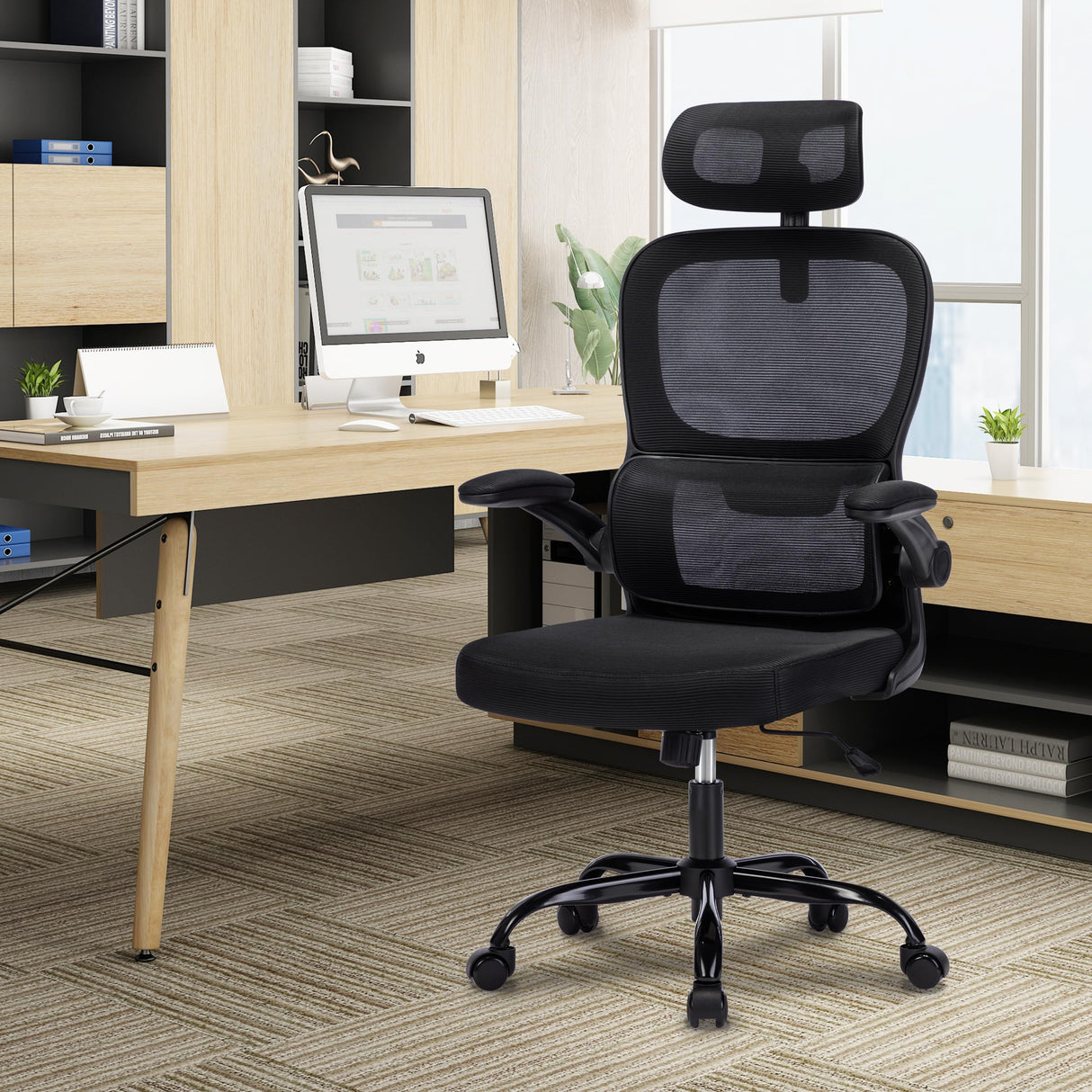 Office Chair, Ergonomic Mesh Office Chair with Adjustable Headrest and Arms, High Back