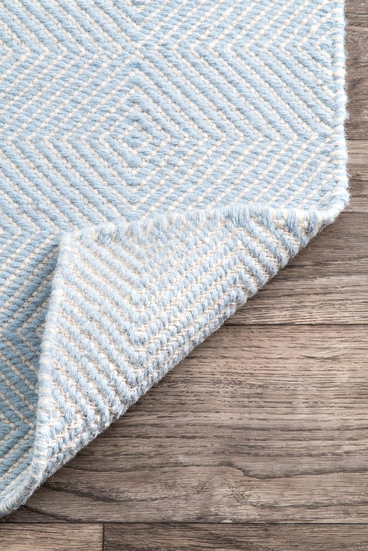 Ago Geometric 8x10 Wool Area Rug - Light Blue & Ivory