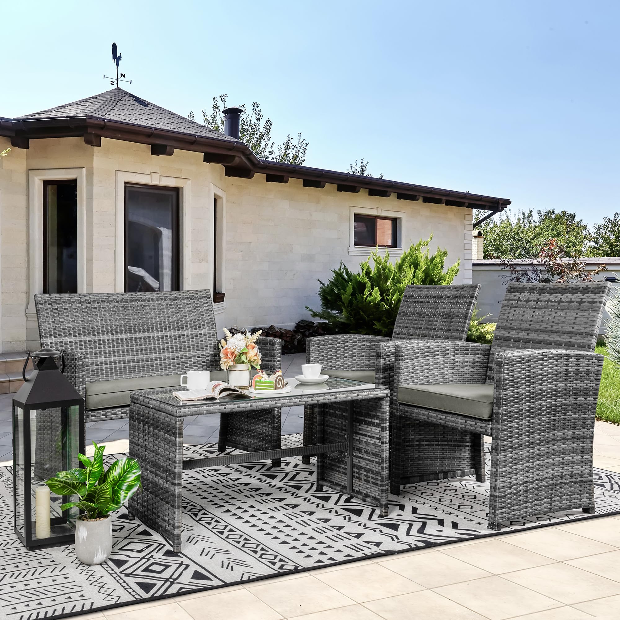 4 Piece Patio Ratten Set Outdoor Furniture Set Wicker Conversation Set
