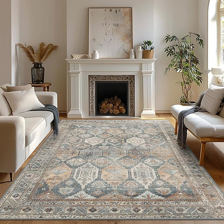 8x10 Area Rugs, Ultra-Thin Foldable Low Pile Machine Washable Rug, Lightweight Machine Washable Rugs for