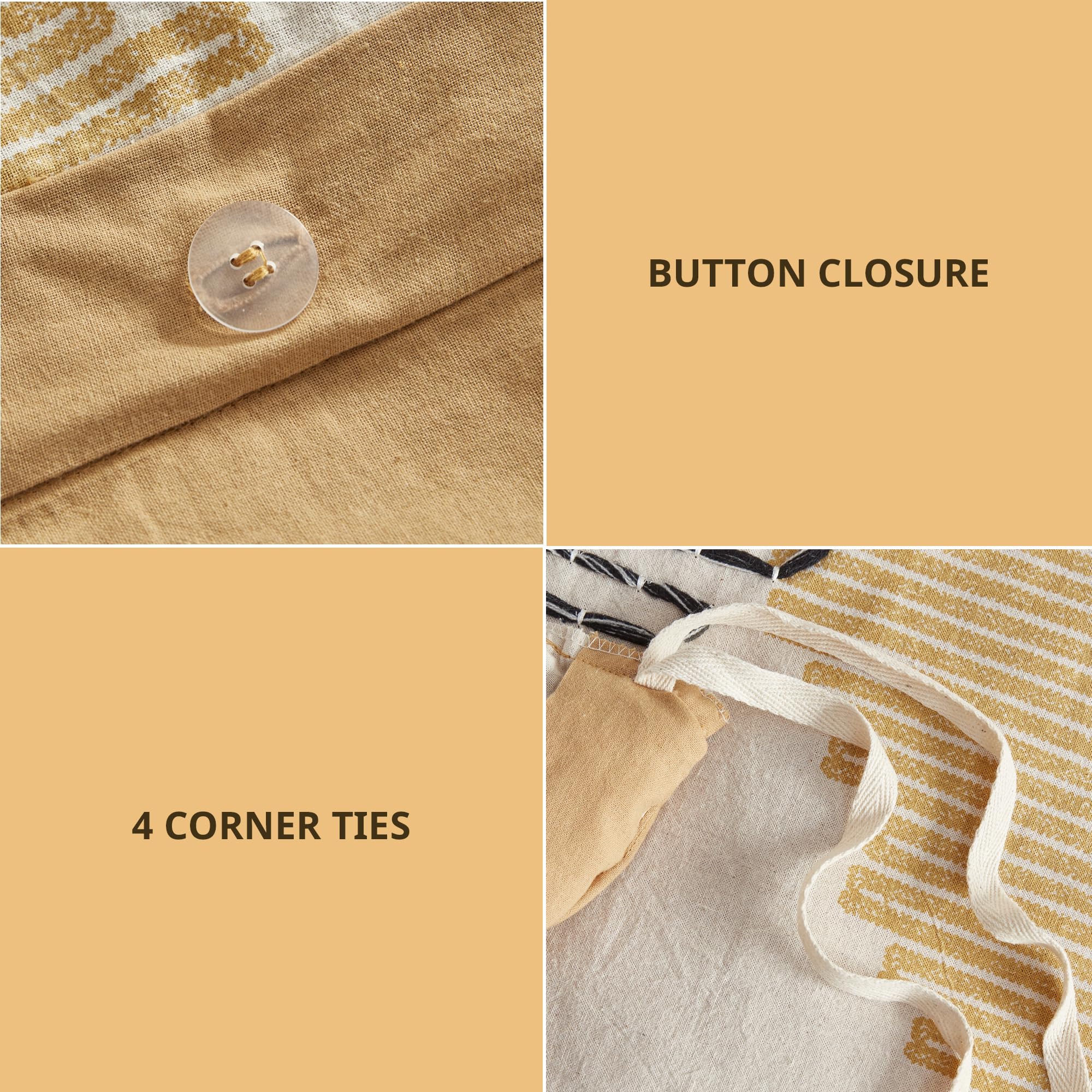 Queen Duvet Cover Set, Southwestern Geometric with Decorative Embroidery, Boho