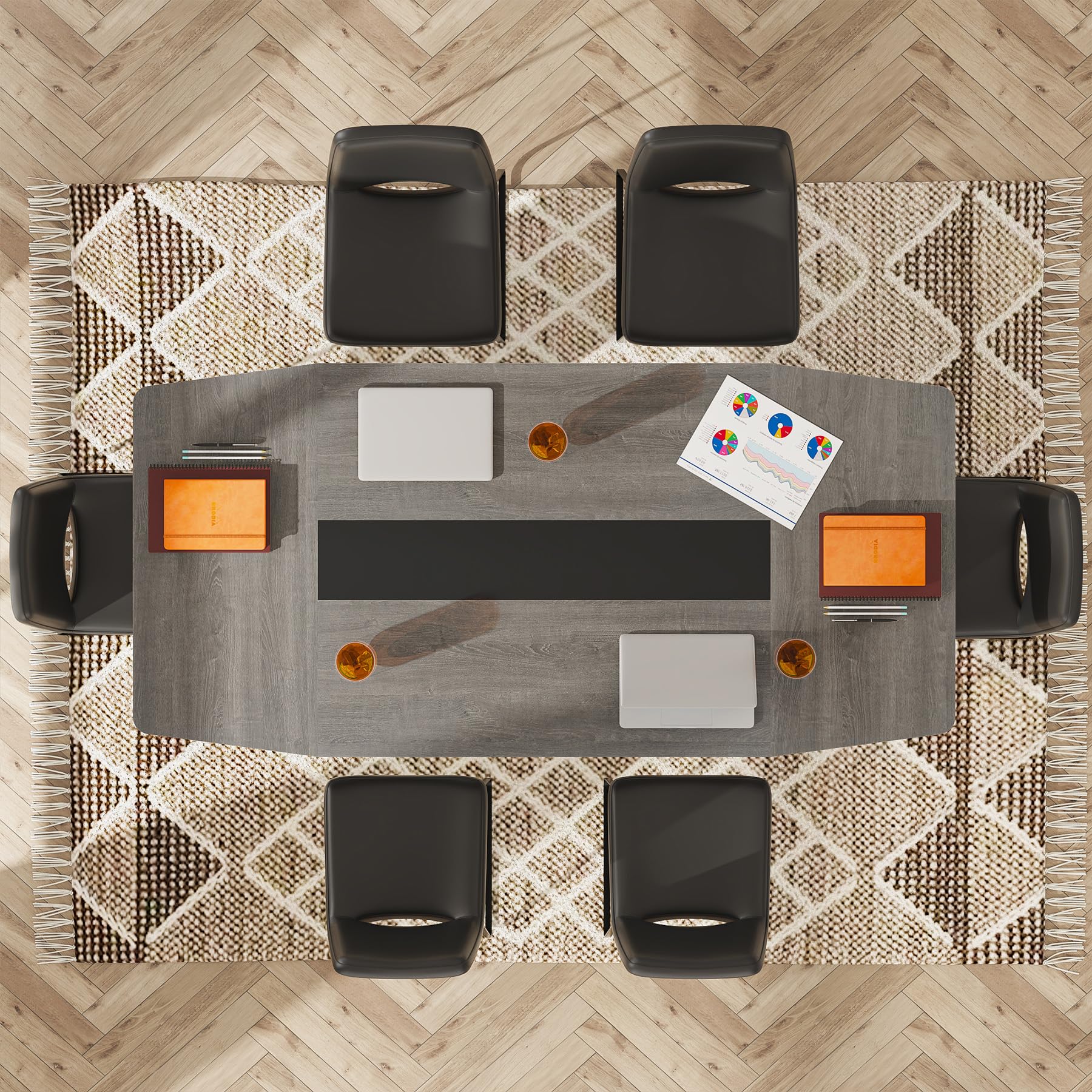 6FT Conference Table, 70.86L x 35.43W x 29.52H Inches Boat Shaped Meeting Table
