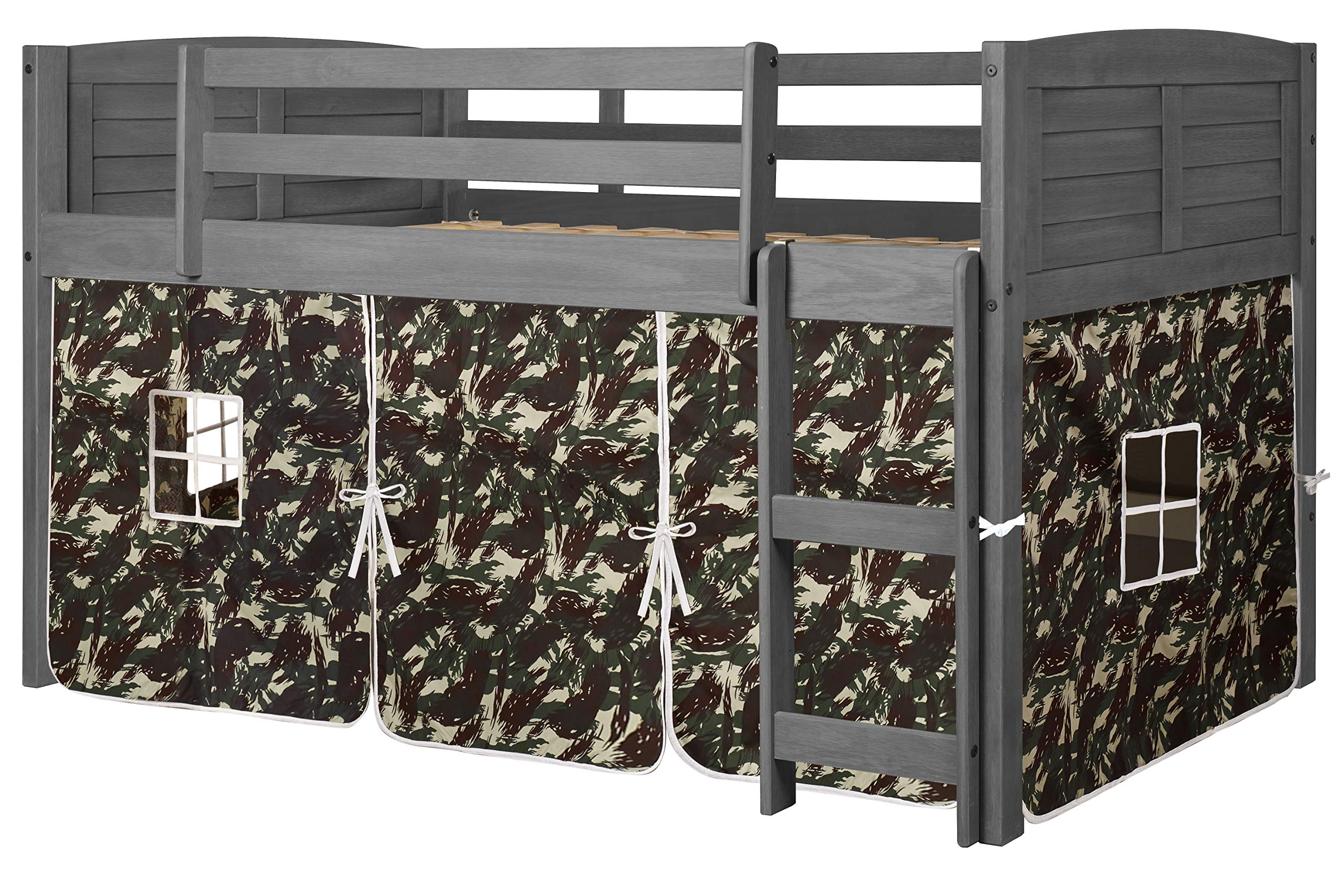 790AAG_750C-TC Louver Low Loft Bed with Camo Tent Twin Antique Grey