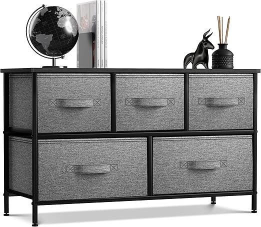 Dresser with 5 Drawers - Storage Chest Organizer Unit with Steel Frame