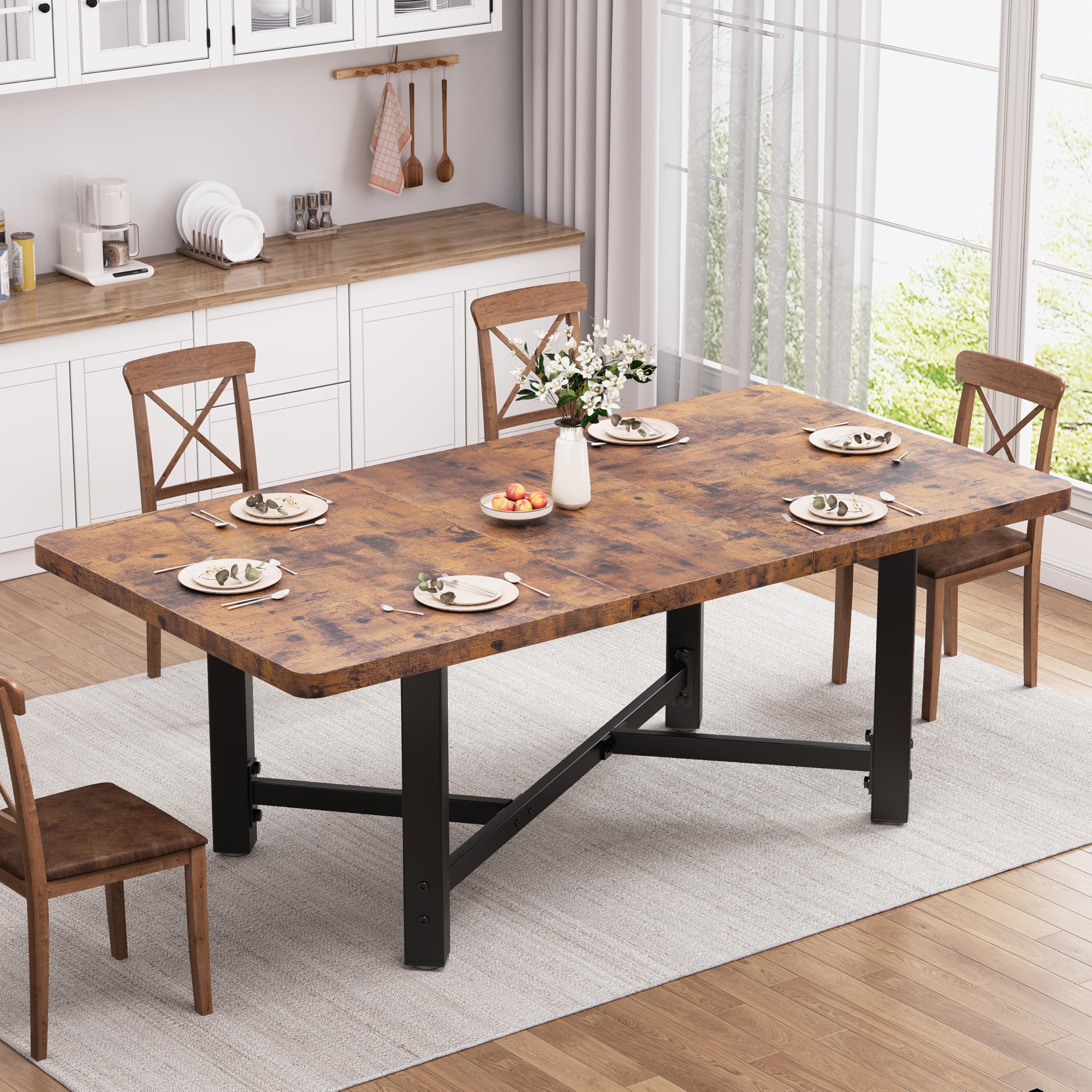 62" Extendable Dining Table for 4-6 People | Rustic Brown