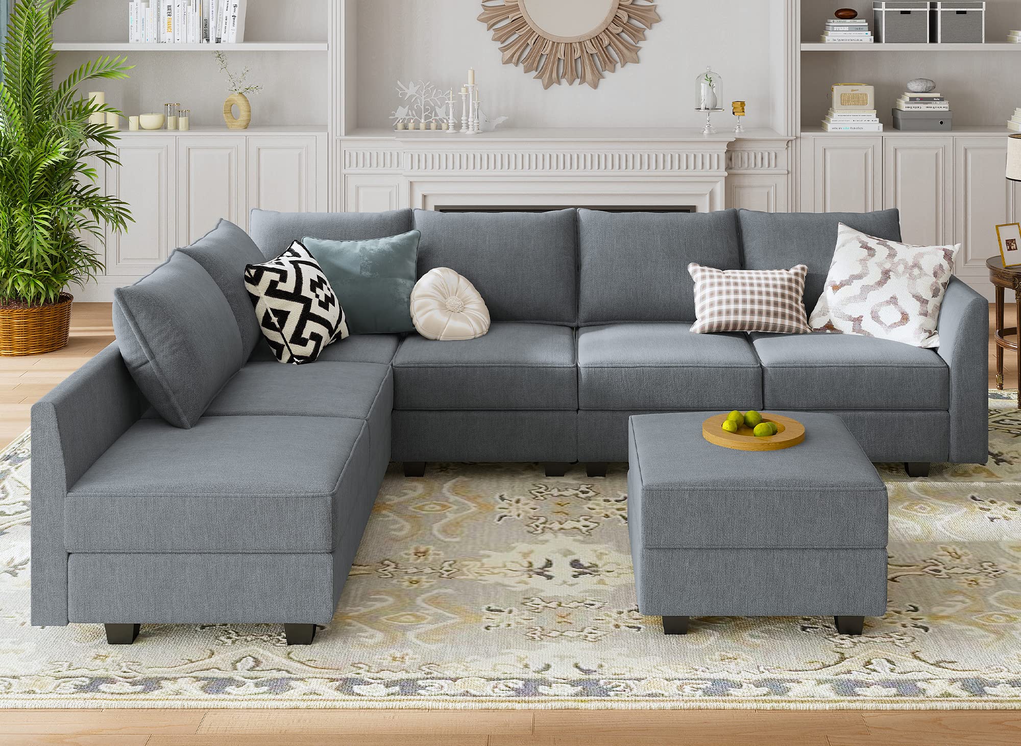 Modular Sectional Sofa with Storage Ottoman Fabric Modular Couch
