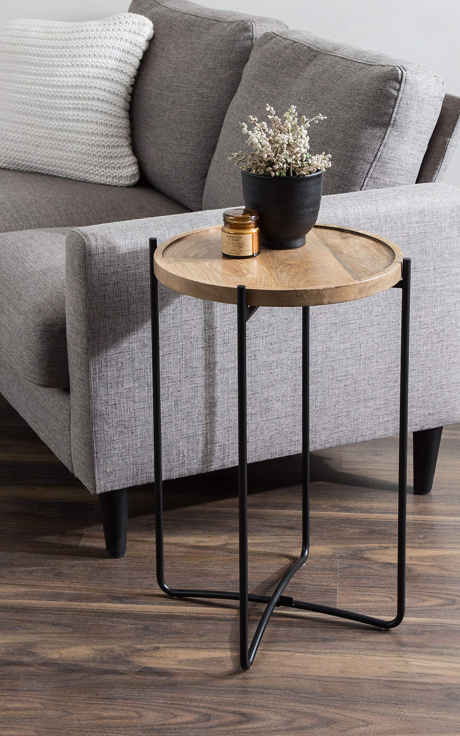 Vale Modern Side Table, 15.5 x 15.5 x 25, Natural Rustic and Black
