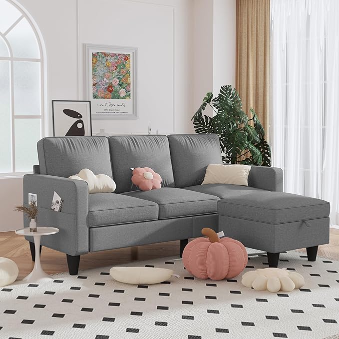 78'' Convertible Sectional Sofa Couch, Green 3 Seat L-Shaped Couch