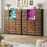 15 Drawer Dresser for Bedroom with Hutch 51" H Tall Dressers with Charging Station & LED