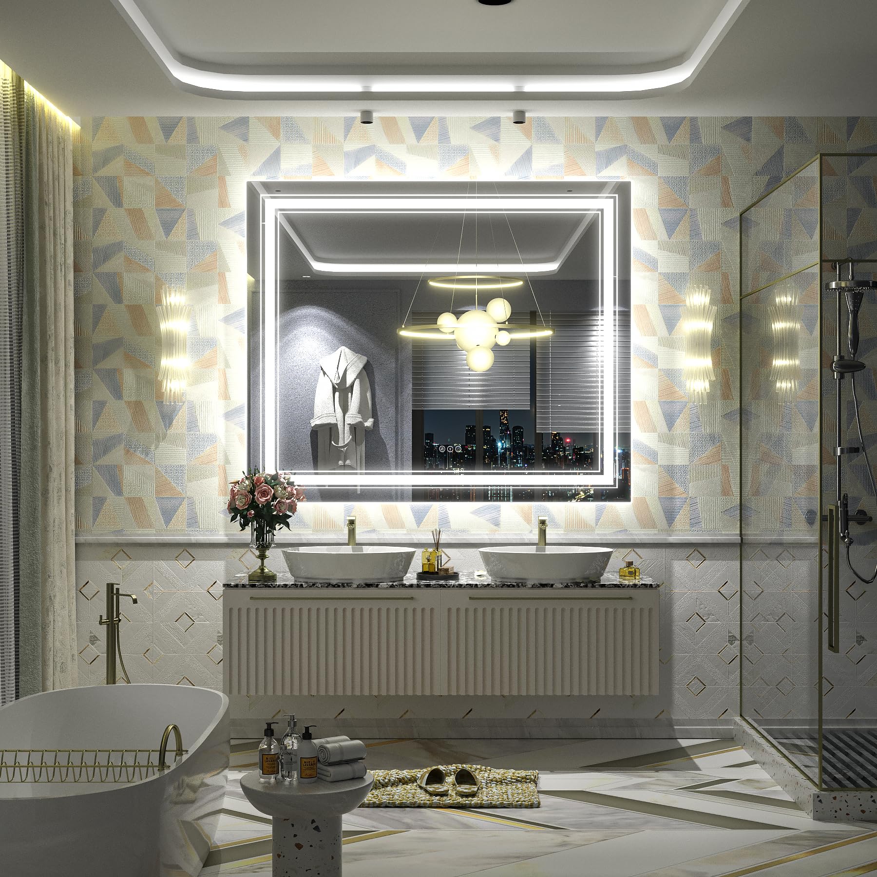 Large LED Bathroom Mirror, Lighted Vanity Mirror