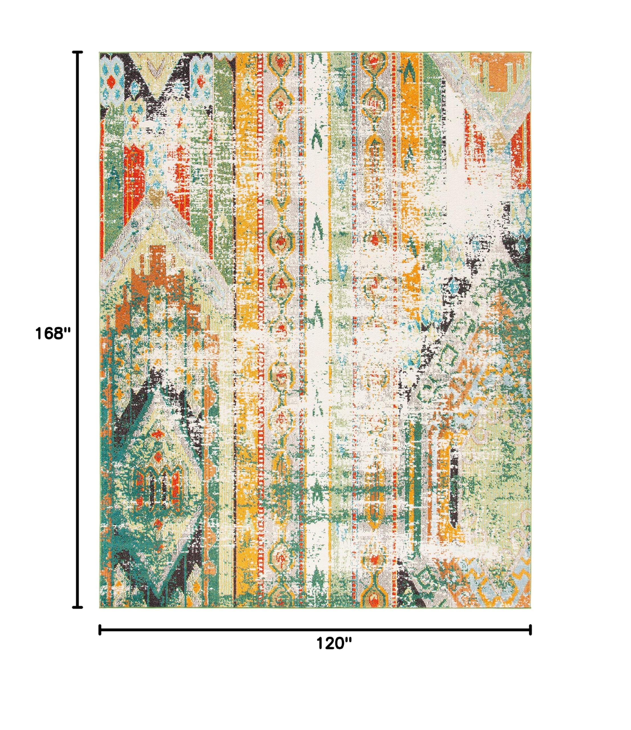 SAFAVIEH Madison Collection Area Rug - 10' x 14', Green & Orange, Boho Chic Tribal Distressed Design, Non-Shedding & Easy Care, Ideal for High Traffic Areas in Living Room, Bedroom (MAD422Y)