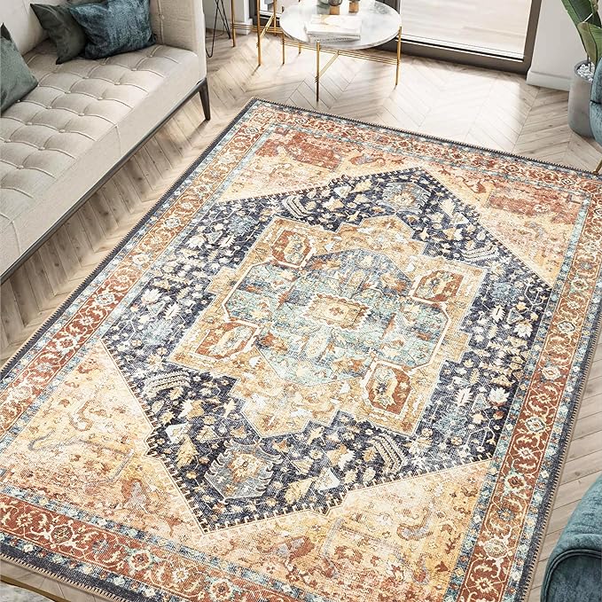 Machine Washable Area Rugs with Non-Slip Backing, Ideal for Hallway, Living Room