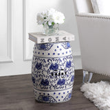 TBL1000A Lotus Flower 17.8" Chinoiserie Ceramic Drum Garden Stool Bohemian,