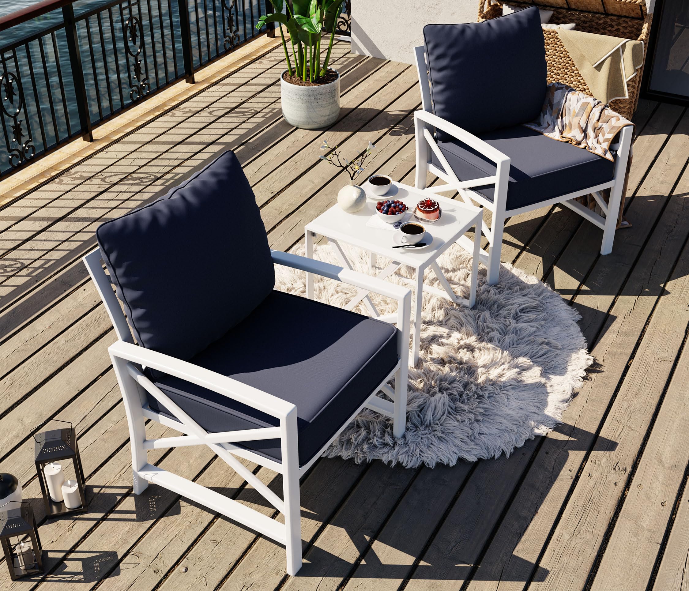 3 Pcs Outdoor Patio Furniture Set, Patio Bistro Set Wicker Conversation Set