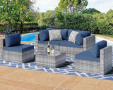 7 Pieces Outdoor Patio Sectional Sofa Couch, Silver Gray PE Wicker Furniture Conversation Sets
