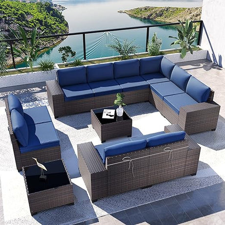 Patio Furniture 7 Pieces Outdoor Sectional PE Rattan Sofa Set Brown Manual Wicker