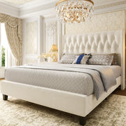 Queen Bed Frame, Velvet Upholstered Queen Platform Bed with 48.8"