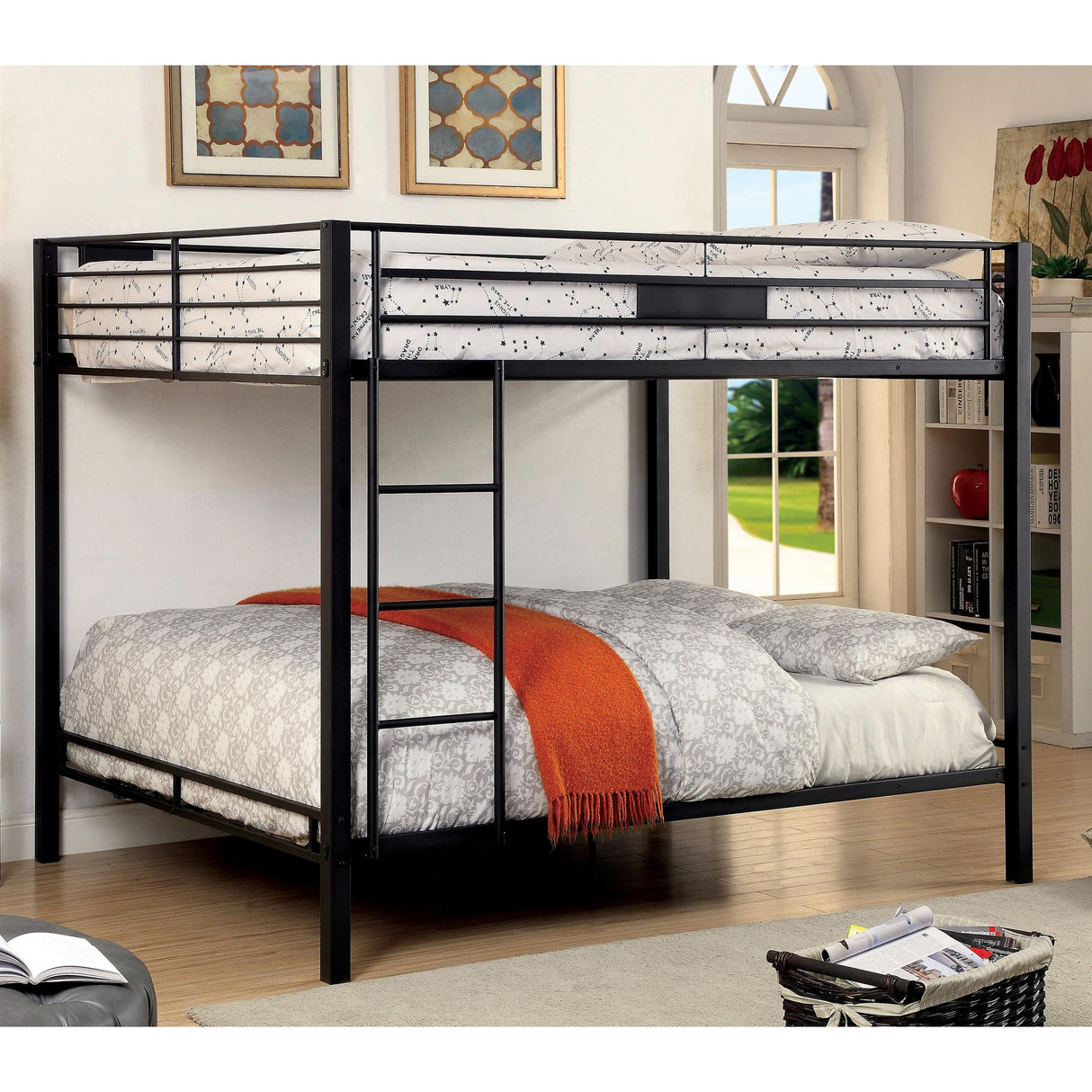 Rivell Metal Queen Over Queen Bunk Bed in Black