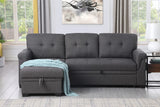 Lucca 84" W Dark Gray Linen Reversible Sleeper Sectional Sofa with Storage Chaise