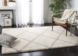 S Hudson Shag Collection Area Rug - 8' x 10', Ivory & Beige, Modern Trellis Design