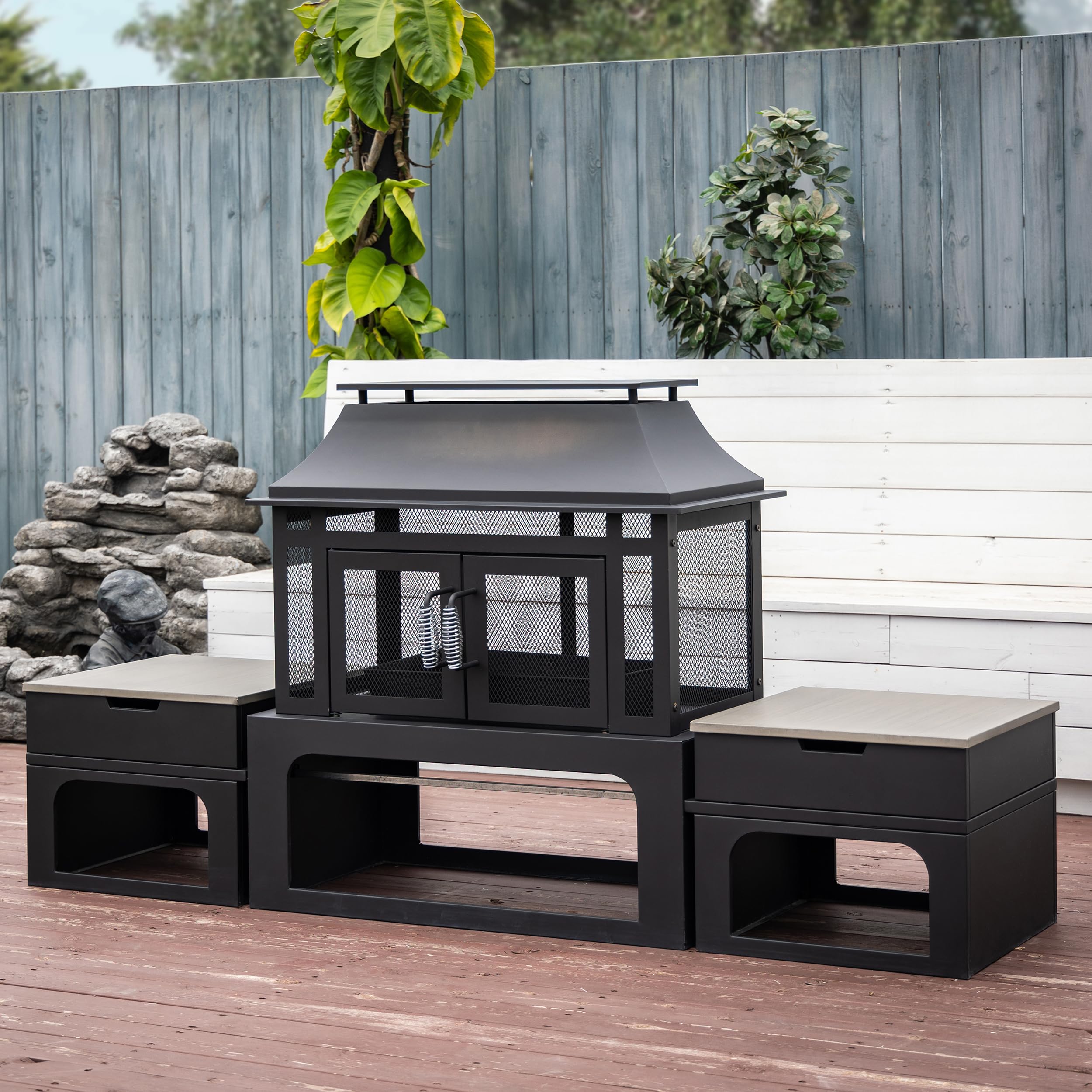 70 Inch Rectangular Outdoor Fireplace - Steel Woodburning Fireplace