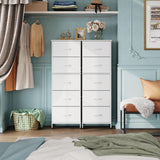 WLIVE Fabric Dresser, 5-Drawer Tall Dresser for Bedroom, Storage Dresser Organizer with Fabric Bins, Wood Top, Sturdy Steel Frame, Chest of Drawers for Closet, Hallway, White