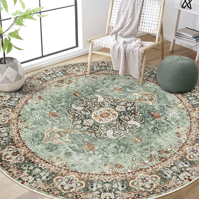 8x10 Area Rugs Washable,Green Rug for Living Room Bedroom Dining Room,Large Boho