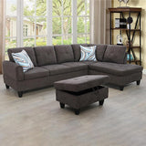 Living Room L Shaped Couch Upholstered Futon Sofa Comfy Flannel Modular Sofa 3-Piece Living Couch