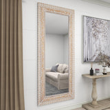 Mango Wood Floral Room Wall Mirror Intricately Carved Entryway Mirror