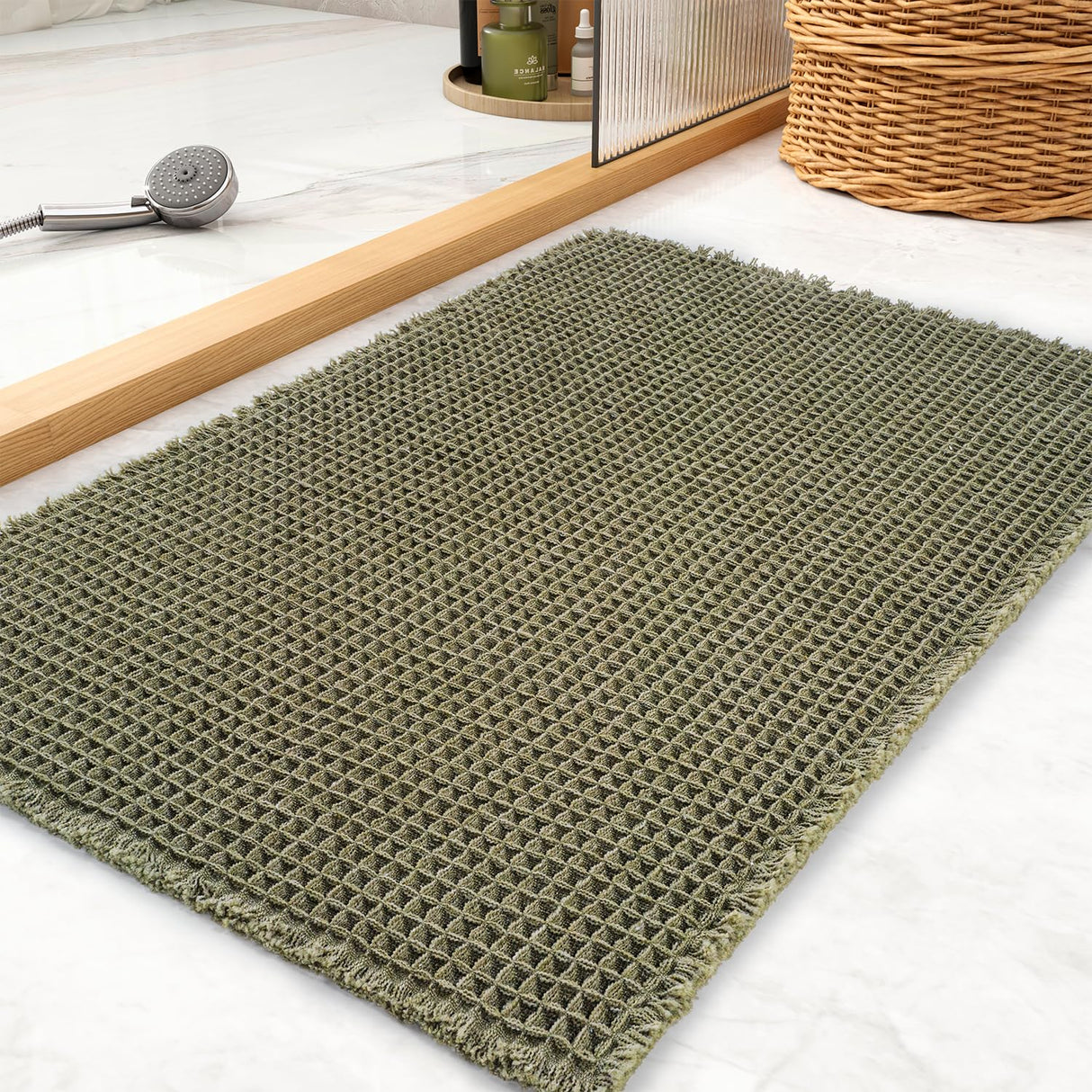 Waffle Bath Mat Rug, Super Absorbent Non Slip Bath Mats for Bathroom Mat