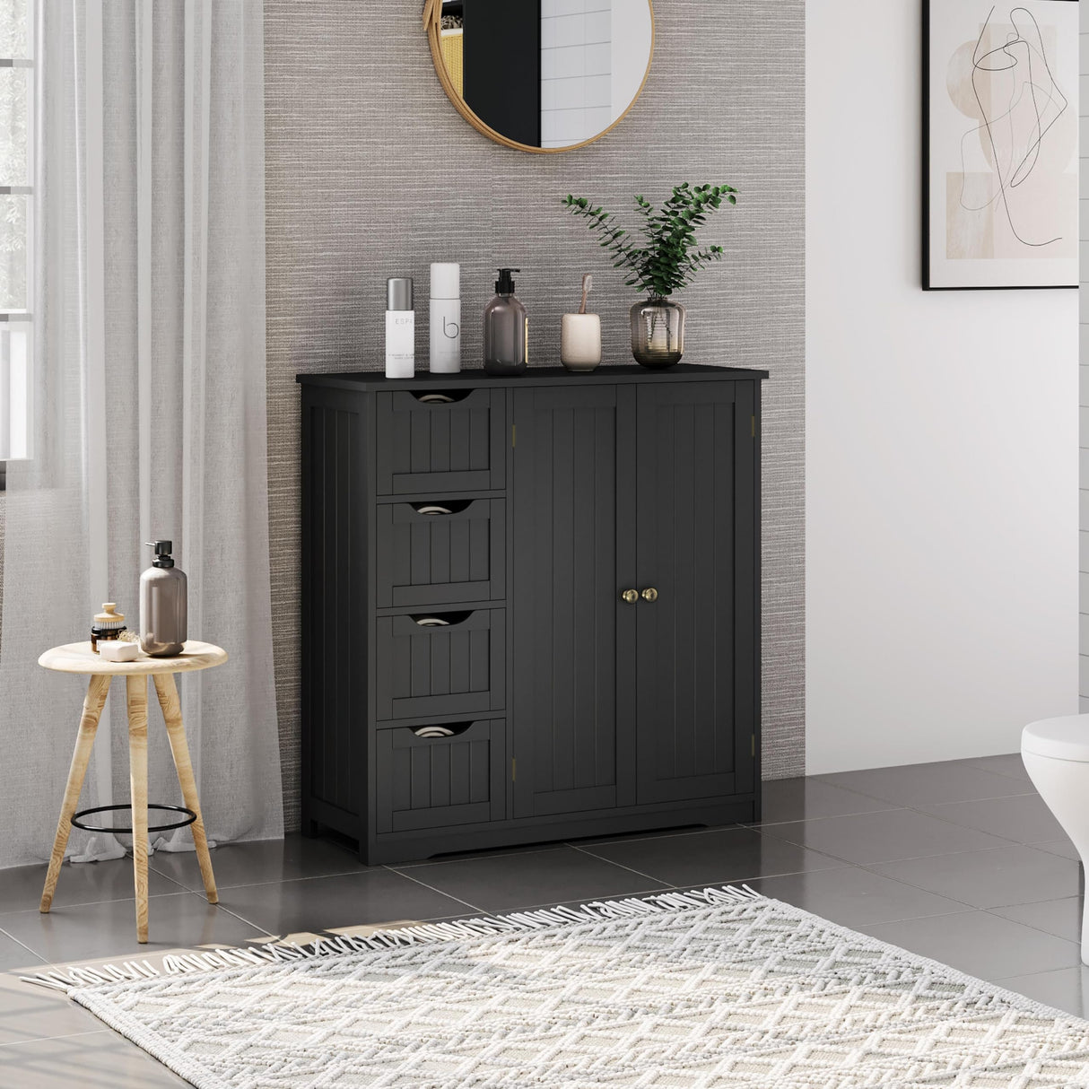 Wooden Bathroom Floor Cabinet, Side Storage Organizer Cabinet