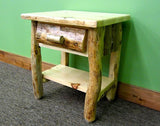 Rustic Pine Log Nightstand [1 Drawer] - Textured Light & Dark Brown/Dovetailed/Solid