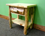 Rustic Pine Log Nightstand [1 Drawer] - Textured Light & Dark Brown/Dovetailed/Solid