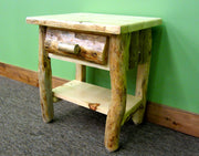 Rustic Pine Log Nightstand [1 Drawer] - Textured Light & Dark Brown/Dovetailed/Solid