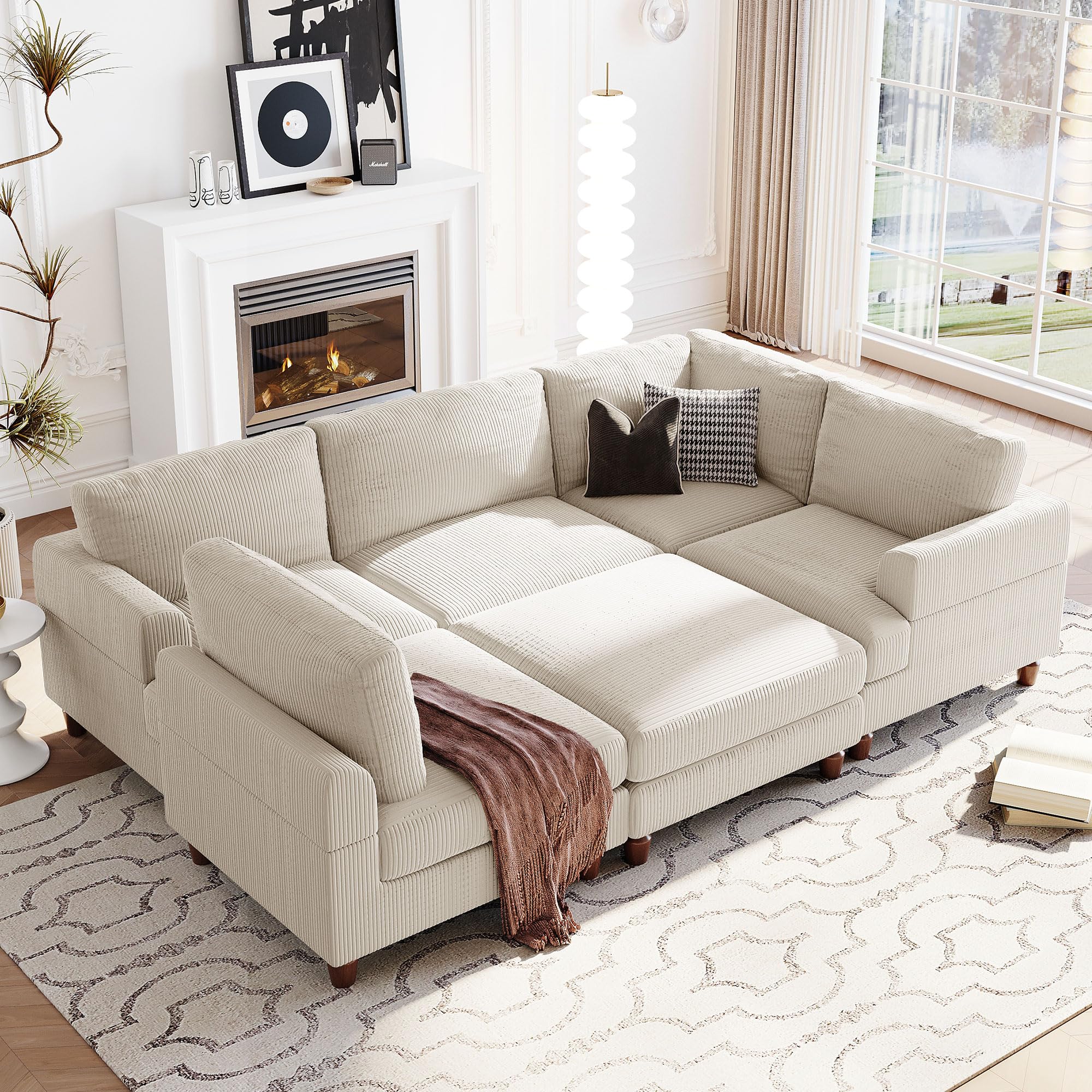 U-Shaped Oversized Corduroy Modular Sectional Sofa Couch