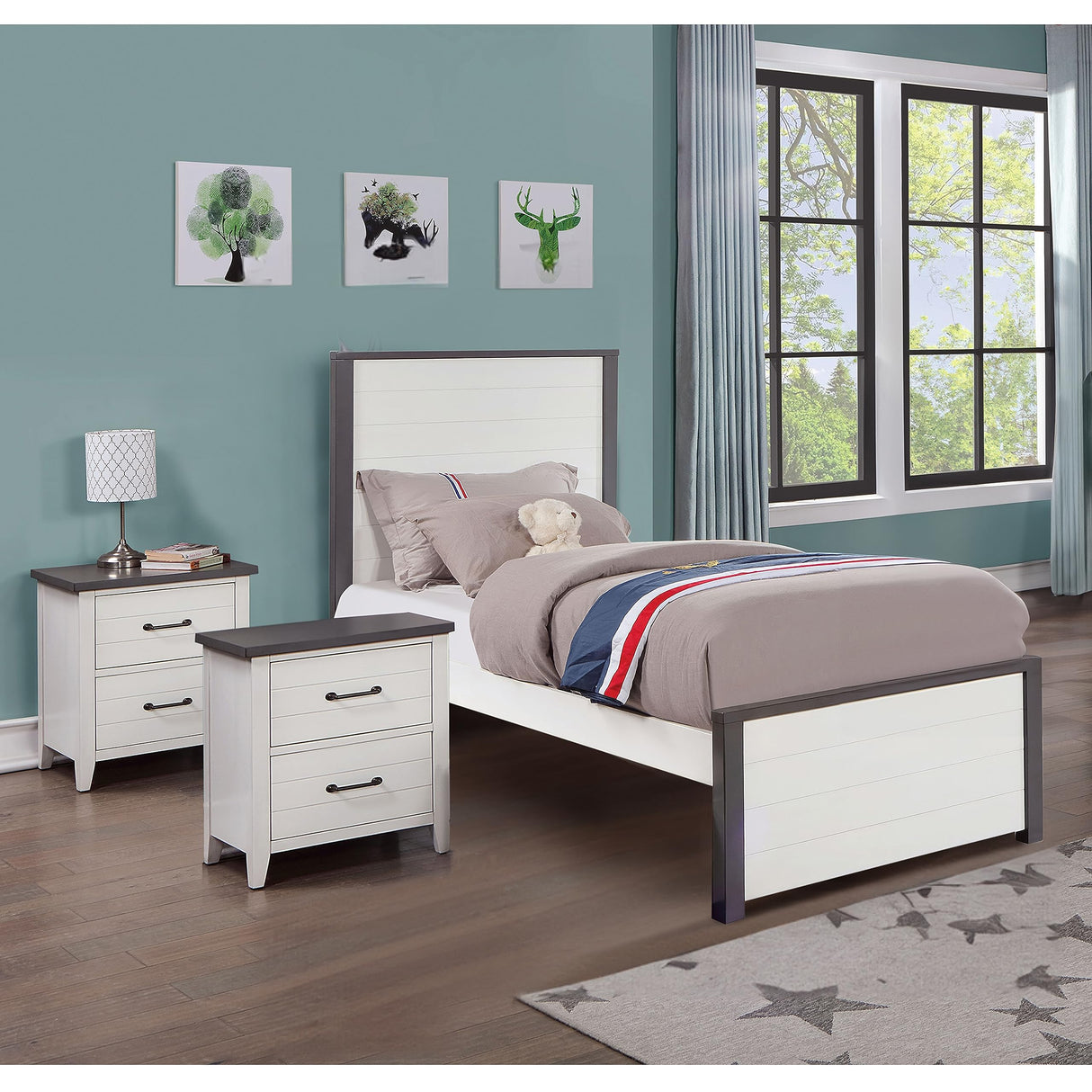 Gladio Modern Wood 3-Piece Bedroom Set, Young Bed and 2 Nightstands