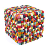 12 Inches Multi Colored Cube Felt Ball Ottoman Pouf for Living Room