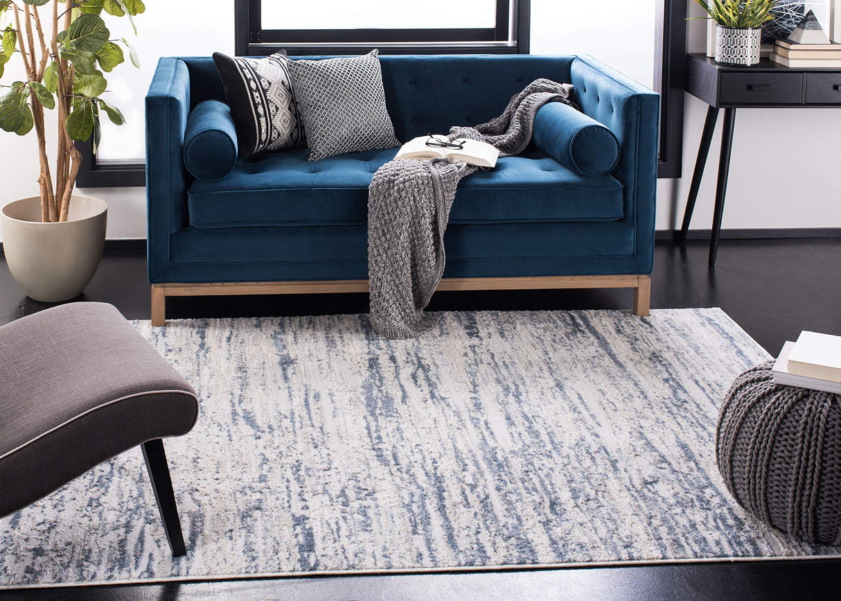 Amelia Collection Accent Rug - 3' x 5', Ivory & Blue, Modern Abstract Design