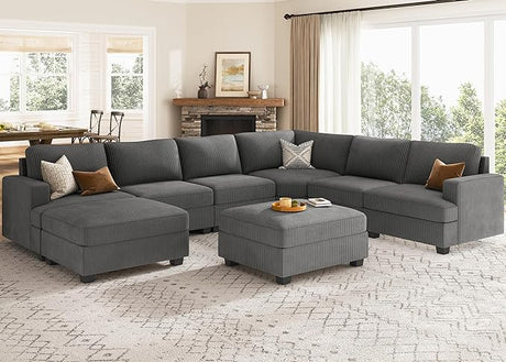 Modular Sectional Couch with Storage Ottoman, U Shape Sectional Sofa